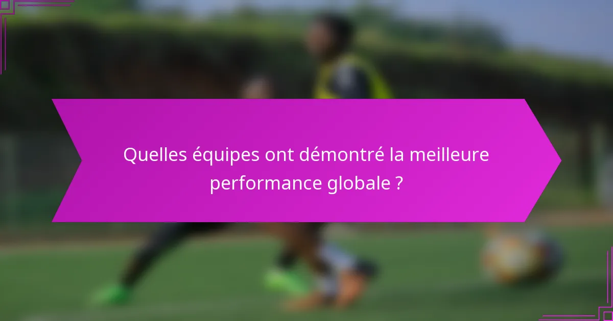 Quelles équipes ont démontré la meilleure performance globale ?